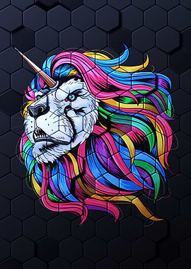Lion Rainbow Hair Unicorn