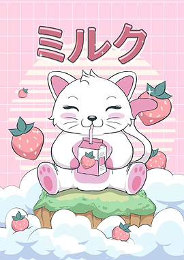 Kawaii Cat Strawberry Milk