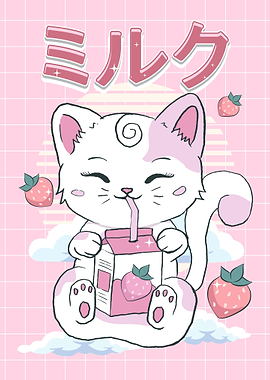 Kawaii Cat Strawberry Milk