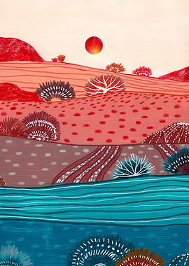 Boho Hills And Red Sun