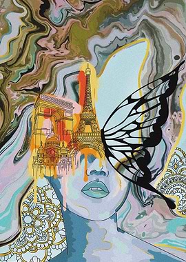 Paris landmark art blue