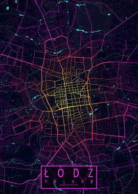 Lodz City Map Neon