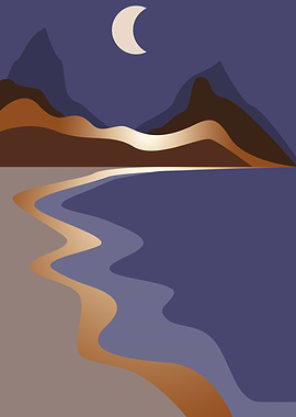 Midnight moon landscape