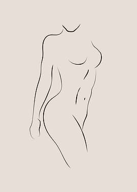 Nude woman body line art