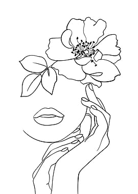 Floral woman face line art
