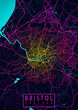 Bristol City Map Neon