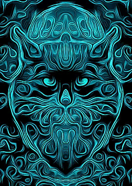 Black Cat Turquoise Lines