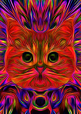 Psychedelic Cat Purple Art