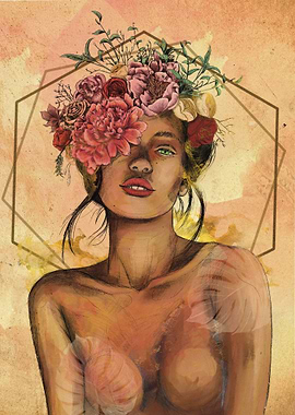 Golden Flowers Abstract