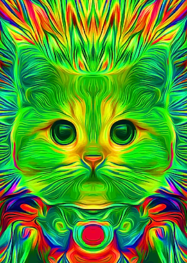 Psychedelic Cat Trippy Art