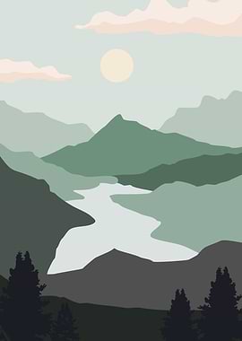 Green mountain sun river