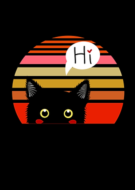 Vintage Retro Cat Hi Heart