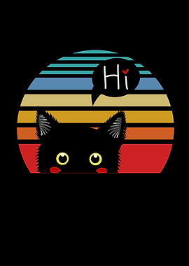 Vintage Retro Cat Hi Heart