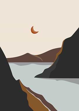 Mountain river moon skyart