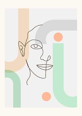 Female woman face line art