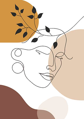 Floral woman one line art