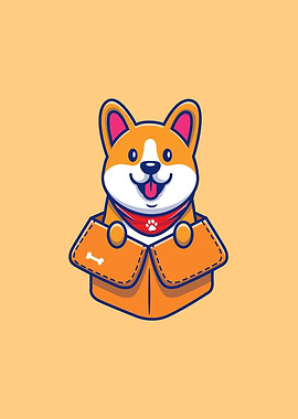 Cute Corgi Plalying In Box