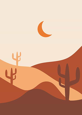 Evening moon cactus art