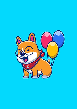 Cute Corgi With Balloons