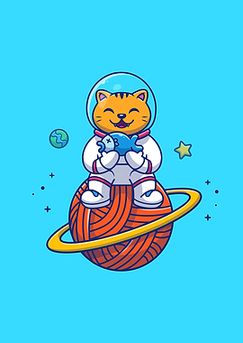 Cute Cat Astronaut Sitting