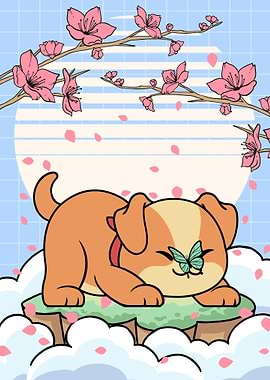 Kawaii Dog Cherry Blossom