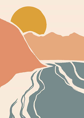 Sun mountain river art