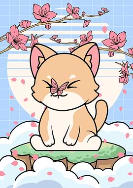 Kawaii Cat Cherry Blossom