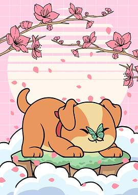 Kawaii Dog Cherry Blossom