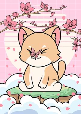 Kawaii Cat Cherry Blossom