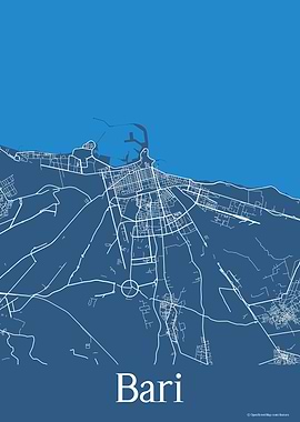 Bari Italy Blue Map
