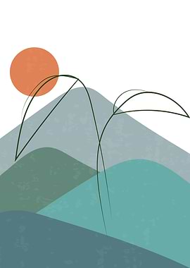 Mountain floral line art