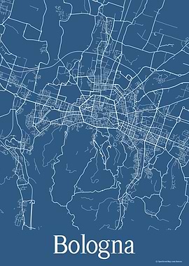 Bologna Italy Blue Map