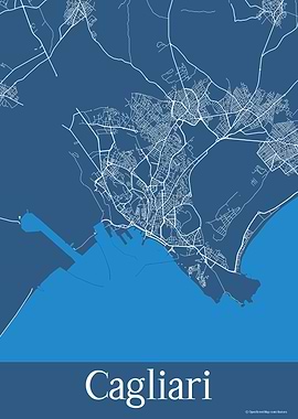 Cagliari Italy Blue Map