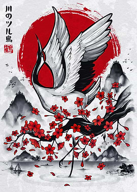 Japanese Crane Ink Wash