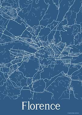 Florence Italy Blue Map