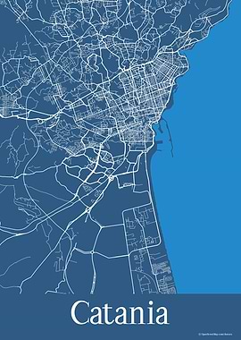 Catania Italy Blue Map