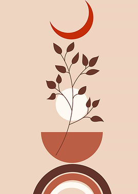 Boho rainbow moon leaf