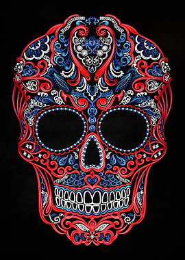 mexican skull red and blue