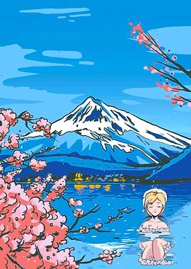 Girl taking bath at Fuji