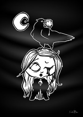 Creepy Girls crow on head
