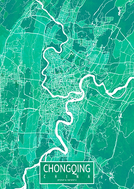 Chongqing Map Watercolor