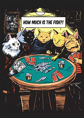 Cats playing poker game