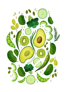 Green veggies and fruiit