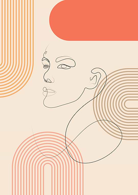 Midcentury woman face line