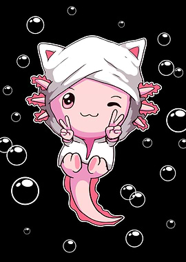 Kawaii Axolotl Peace Sign