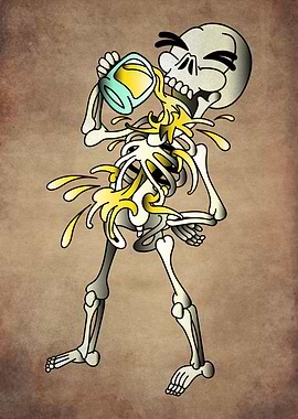 skull drinking beer