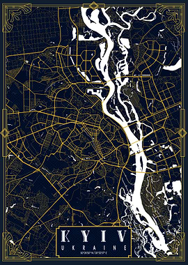 Kiev City Map Art Deco