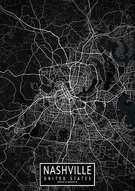 Nashville City Map Dark
