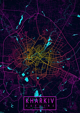 Kharkov City Map Neon
