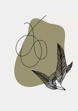 Green leaf line modern art